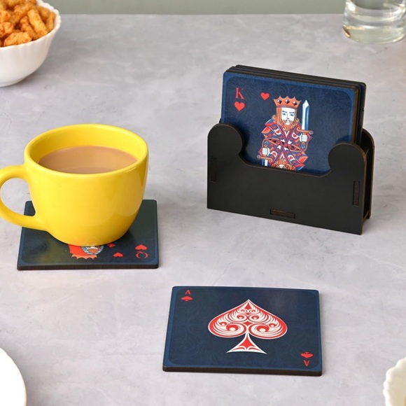 Other - Set of 6 Unique Wooden Deck Of Cards Coasters with Stand Designer